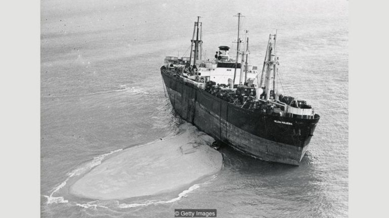 The US cargo steamer Helena Modjeska is one of hundreds of ships to have run into trouble on the Sands, running aground here in 1946
