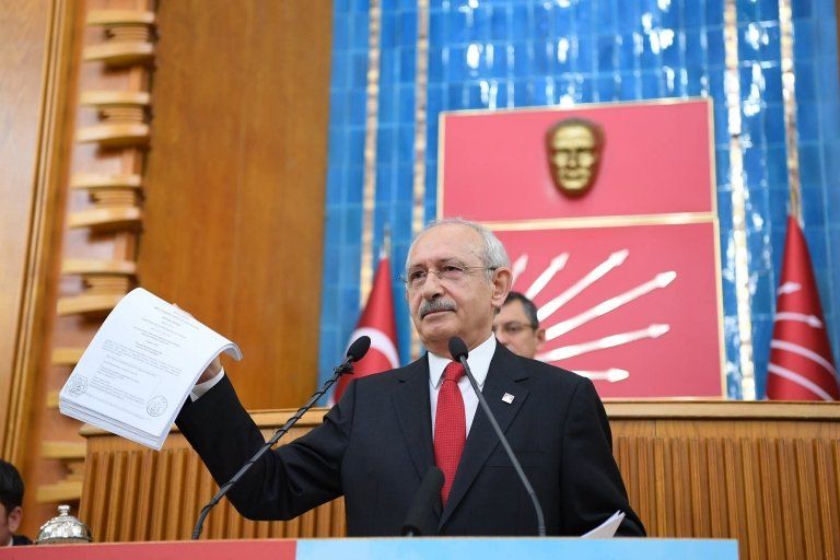 Turkey's main opposition Republican People's Party leader Kemal Kilicdaroglu speaks at a party meeting