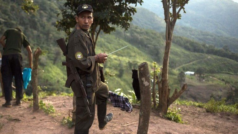 Member of FARC tat a camp located in the Serrania del Perija, Conejo district, 7 December 2016