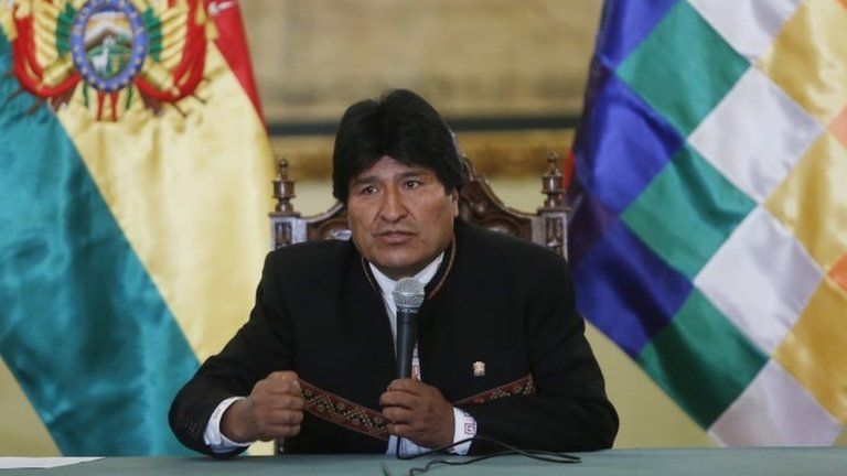 Evo Morales at press conference in La Paz, 29 Feb 16