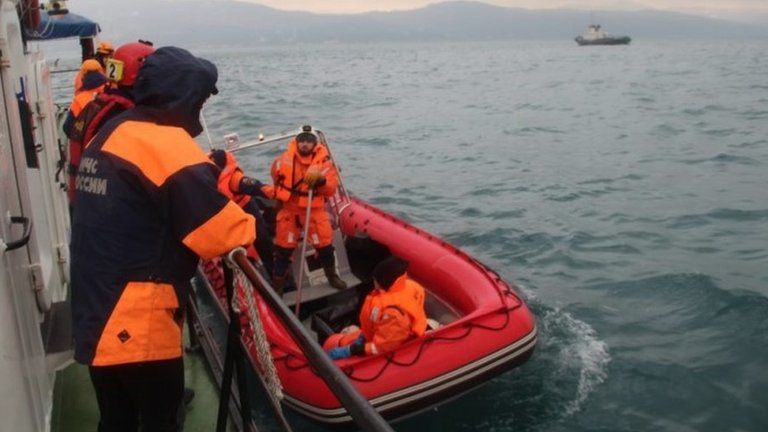 Search team on boat in Black Sea off Sochi's coast