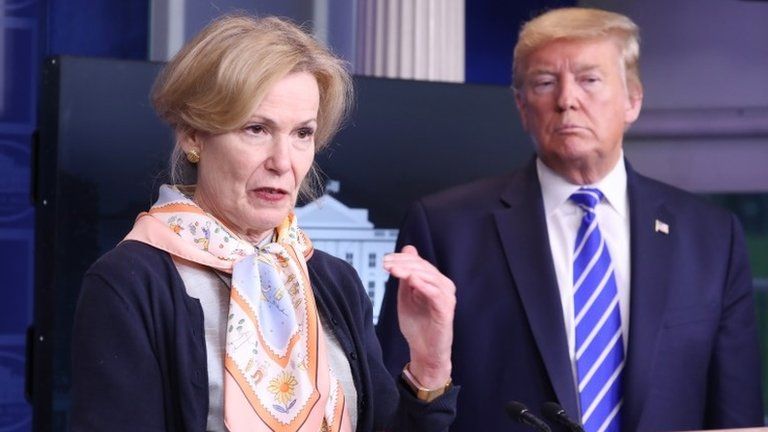 Dr Deborah Birx and President Donald Trump at the White House press briefing, 23 April 2020