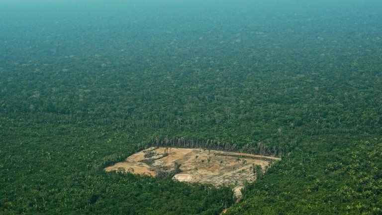 Aerial view of deforestation in the Western Amazon region of Brazil on September 22, 201