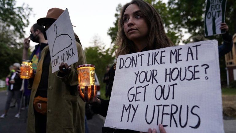 Pro-abortion protesters gather for a vigil outside the home of Supreme Court Judge Samuel Alito in Alexandria, Virginia