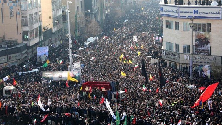 Large crowds pack Tehran for the funeral of Qasem Suleimani