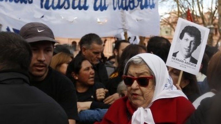 Relatives of those who disappeared during Argentina's military rule hold a rally in Buenos Aires. Photo: August 2016