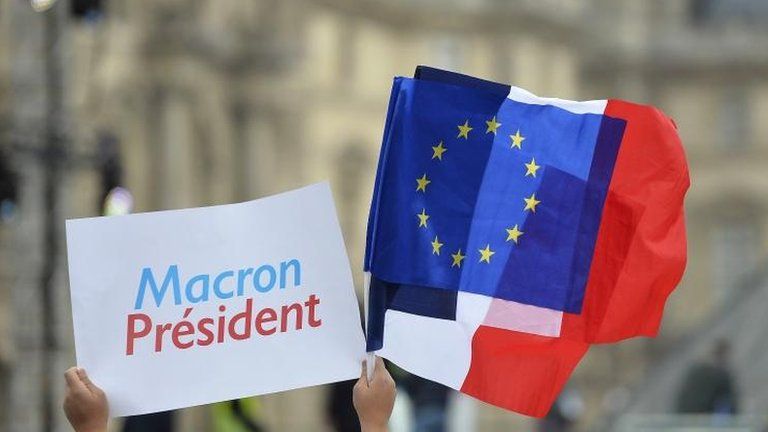 Macron banner and flags
