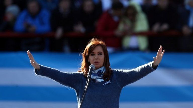 Former Argentine President Cristina Fernandez de Kirchner gestures during a rally in Buenos Aires, Argentina June 20, 2017.