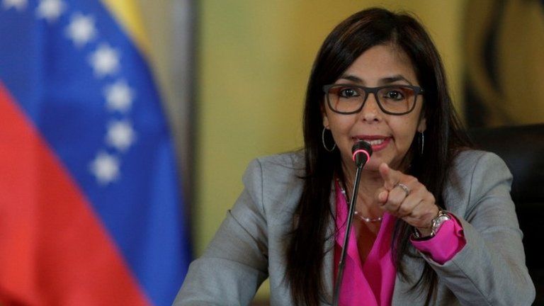 Venezuela's Foreign Minister Delcy Rodriguez gestures as she talks to the media during a news conference in Caracas, Venezuela June 1, 2016.