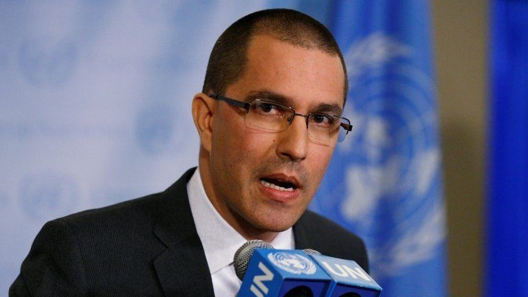 Venezuela's Foreign Minister Jorge Arreaza speaks during a press conference on the sidelines of the 72nd United Nations General Assembly