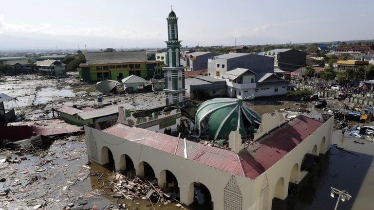 A mosque destroyed in an Indonesian earthquake