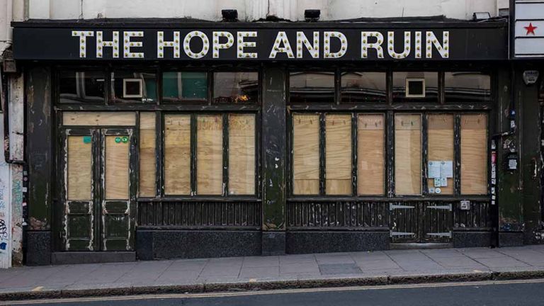 The Hope and Ruin, boarded-up pub in Brighton