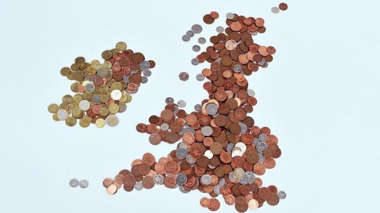 Map of British Isles made out of coins