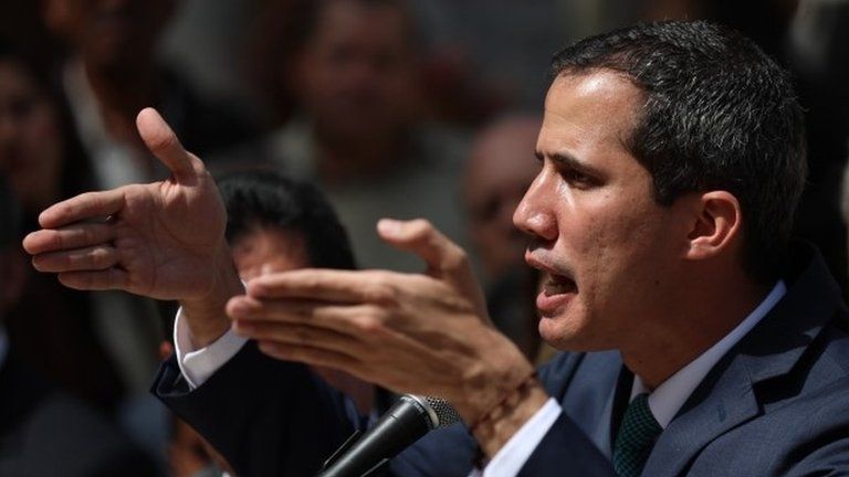 Venezuelan opposition leader Juan Guaidó speaks at a news conference in Caracas. Photo: 4 February 2019