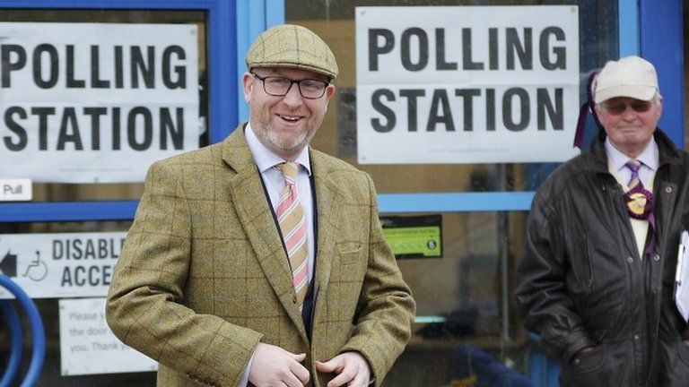 UKIP leader Paul Nuttall outside a polling station in Stoke-on-Trent