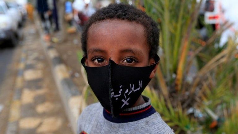 Boy wearing protective mask in Sanaa, Yemen (21/05/20)