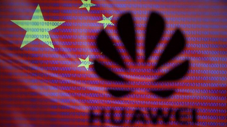 Huawei logo on Chinese flag