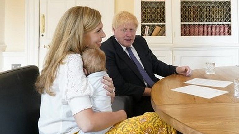 Boris and Carrie Johnson with son Wilfred