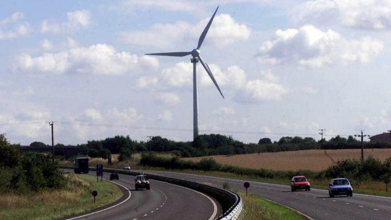 A47 at Swaffham with wind turbine