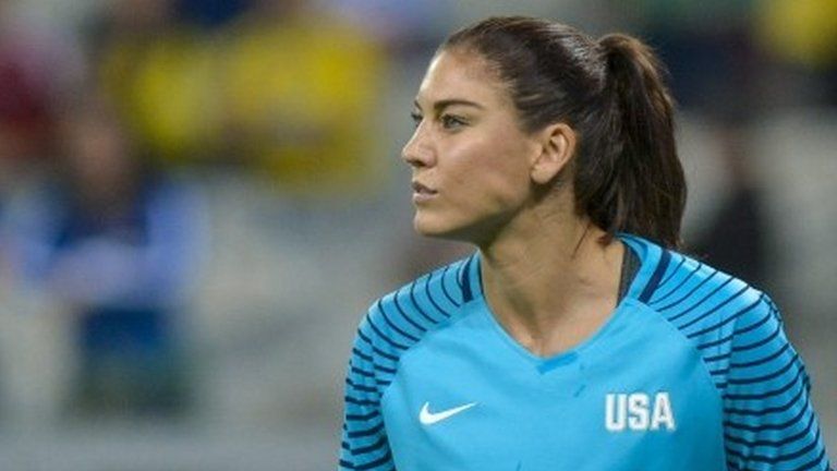 Goalkeeper Hope Solo of USA reacts during the women's first round group G match between USA and New Zealand of the Rio 2016 Olympic Games Soccer tournament at the Mineirao stadium in Belo Horizonte, Brazil, 3 August 2016.