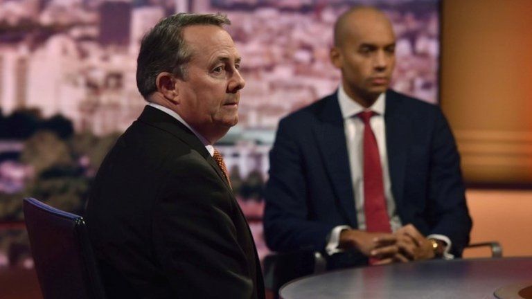 Liam Fox (l) and Chuka Umunna on the Andrew Marr Show