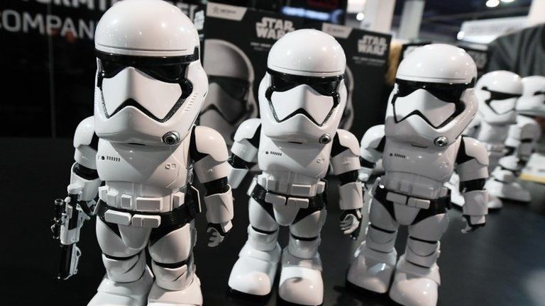 Star Wars stormtrooper toys on display