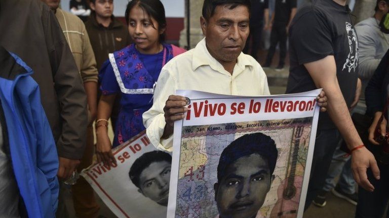 Relatives of the 43 missing students protest in Mexico City