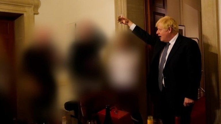 Handout photo dated 13/11/20 issued by the Cabinet Office showing Prime Minister Boris Johnson at a gathering in 10 Downing Street for the departure of a special adviser