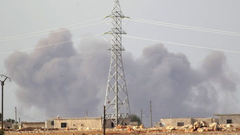 Smoke rises after what activists said were Russian airstrikes in the southern countryside of Idlib, Syria October 2, 2015