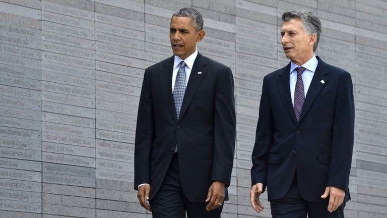 Presidents Obama and Macri at the Remembrance Park in Buenos Aires