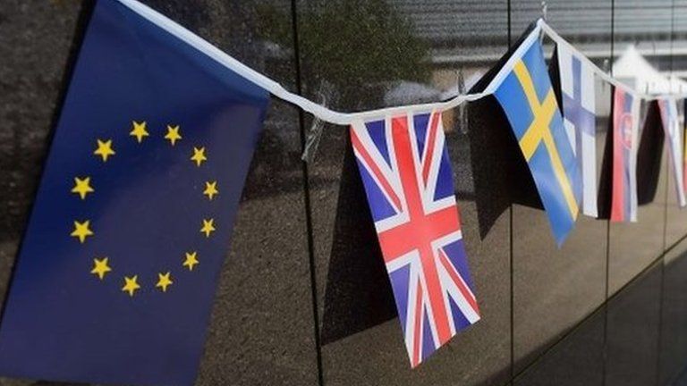 EU flags outside EU building