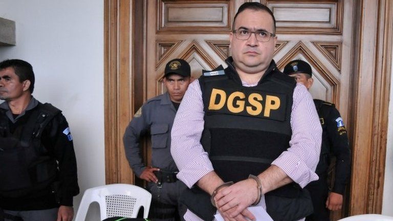 Javier Duarte, former governor of the Mexican state of Veracruz, looks on after arriving to the Air Force compound for his extradition to Mexico, in Guatemala City, 17 July 2017