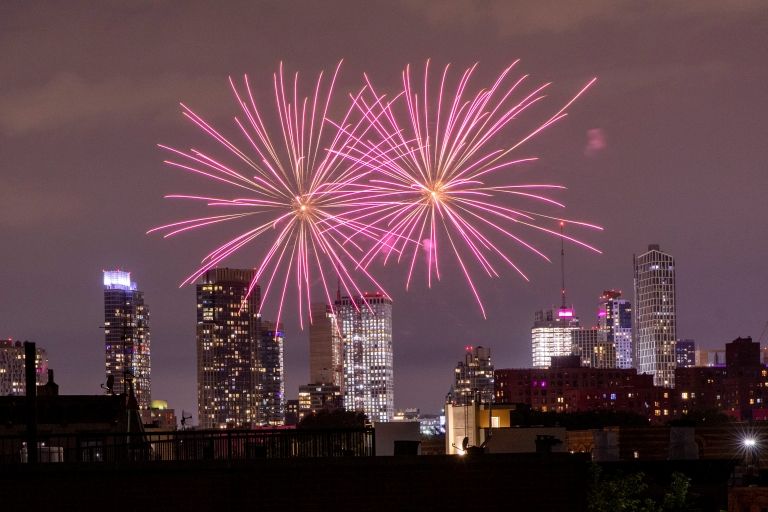 Illegal fireworks shine over Brooklyn, New York on 19 June