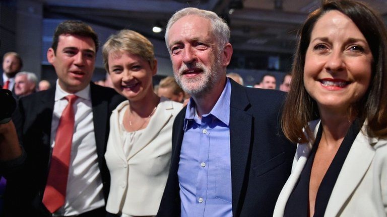Jeremy Corbyn with the leadership candidates after the result was announced