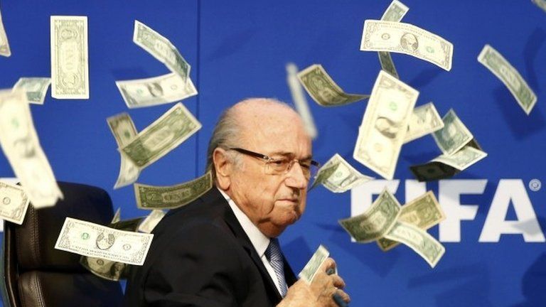 Fifa's Sepp Blatter was showered in notes