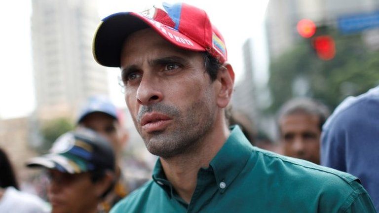 Henrique Capriles during tribute to student killed during protests in Caracas on 26 April
