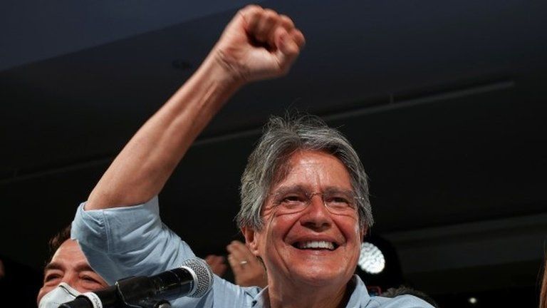 Ecuadorean banker Guillermo Lasso reacts after winning the presidential runoff vote, in Guayaquil, Ecuador April 11, 2021