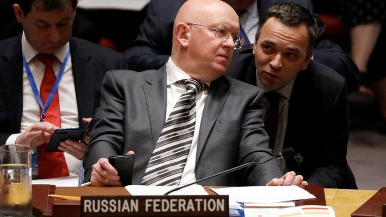 Vassily Nebenzia, Russian ambassador to the UN, at a Security Council meeting on 6 September, 2018.