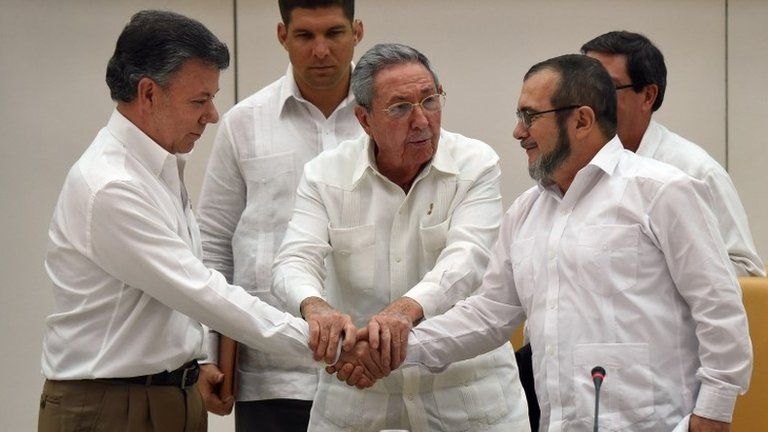 Santos, Raul Castro and Timochenko, Havana