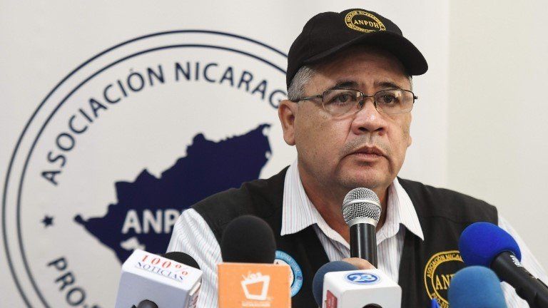 The Secretary of the Nicaraguan Association for Human Rights (ANPDH), Alvaro Leiva, talks during a press conference where he gives the preliminary report on the death of Nicaraguan citizens killed in the protests against President Daniel Ortega, in Managua on July 3, 2018.