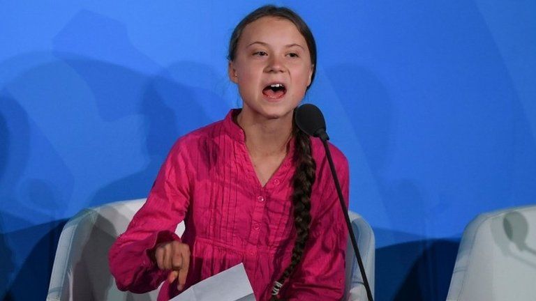 Swedish teenage climate campaigner Greta Thunberg speaks in New York. Photo: 23 September 2019