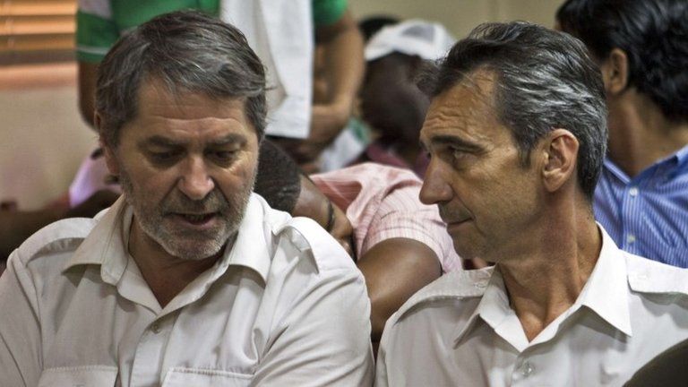 Pascal Fauret (left) and Bruno Odos, appear in court in Santo Domingo on 27 March, 2013
