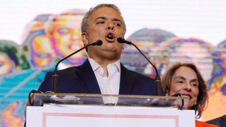 Presidential candidate Ivan Duque speaks after winning the presidential election in Bogota, Colombia, June 17, 2018
