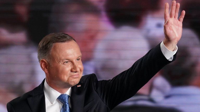Andrzej Duda waving to supporters