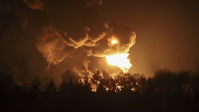 The mayor of Vasylkiv, near Kiev, said an oil depot there was hit by a Russian missile attack