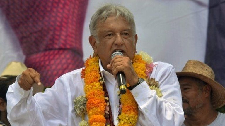 Mexico"s presidential candidate for the MORENA party, Andres Manuel Lopez Obrador, delivers a speech during a campaign rally in Iguala, Guerrero state, Mexico on May 25, 2018.