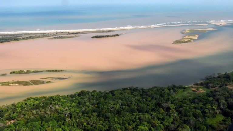 Aerial view of the Rio Doce estuary in Brazil