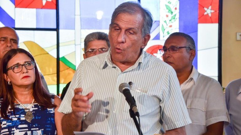 Dr. Mitchell Valdes-Sosa, General Director of the Cuban Neuroscience Center, speaks during a press conference in Havana, Cuba, on July 23, 2019.