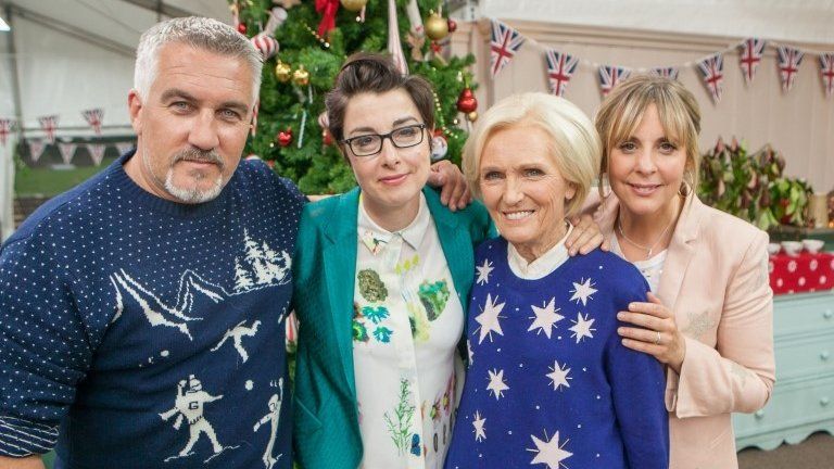 Paul Hollywood, Sue Perkins, Mary Berry and Mel Giedroyc on The Great Christmas Bake Off.