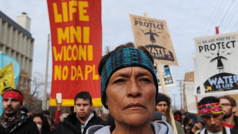 People protest against the oil pipeline in North Dakota
